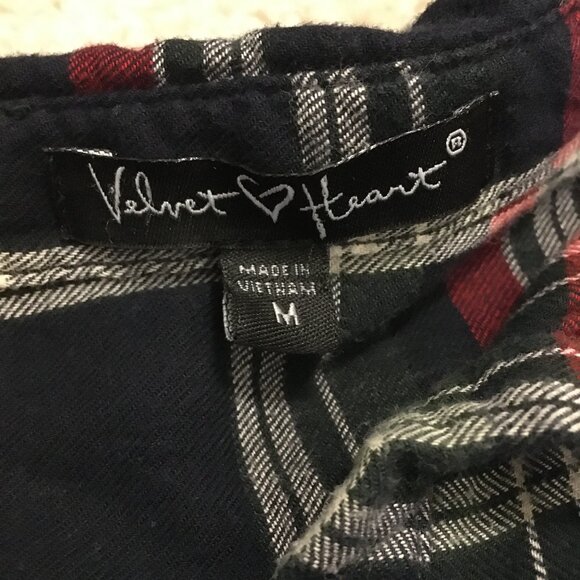 Velvet Heart Red, Navy & White Cotton Plaid Button Down Drophem Shirt - Picture 9 of 15